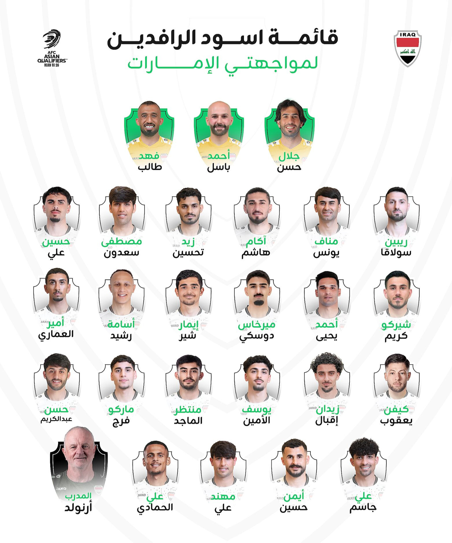 قائمة أسود الرافدين لمواجهتي الإمارات في الملحق الآسيوي